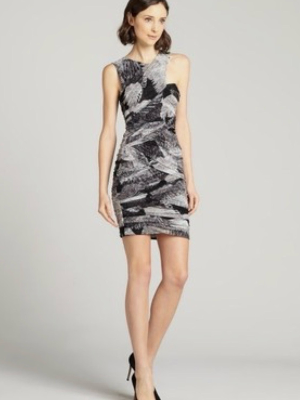 BCBGMaxAzria Black & Gray Abstract Mini Sheath Dress